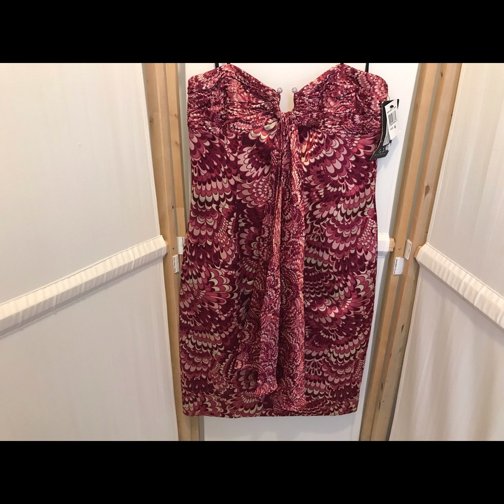 NWT DAVID MEISTER Berry Pink Cream 100% Silk Dress
